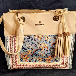 Spartina 449 Genevieve Retreat Beige w/ Floral Accents Shoulder Tote Purse